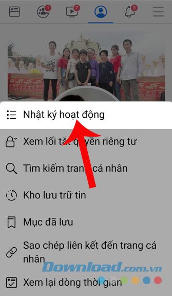 Chọn mục Nhật ký hoạt động