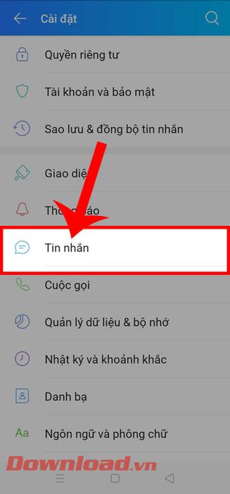 Bấm vào mục Tin nhắn