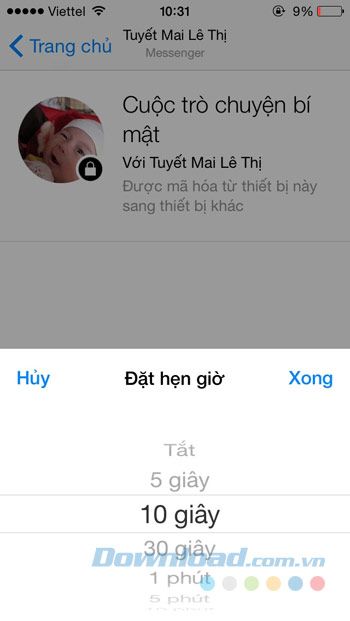 Đặt thời gian tự hủy tin nhắn