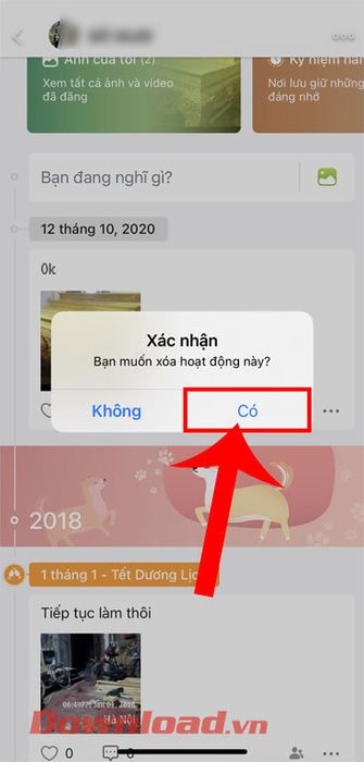 Chạm vào nút Có