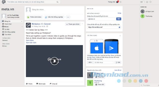 Giao diện của Facebook Workplace