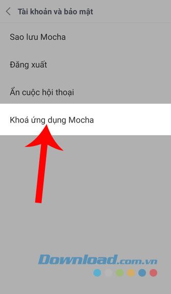 Chọn Cài đặt khóa ứng dụng Mocha