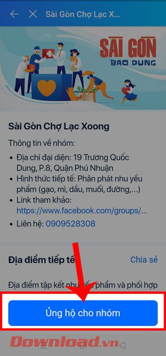 Chạm vào nút Hỗ trợ nhóm