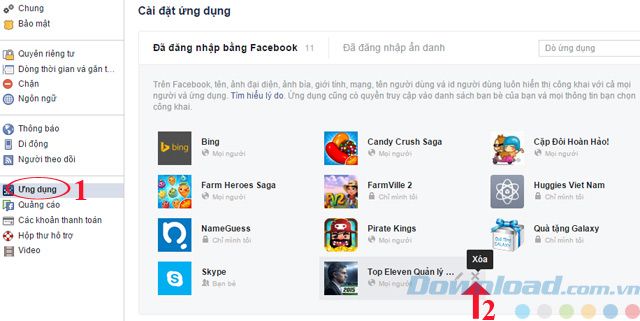 Gỡ ứng dụng trên Facebook