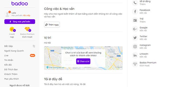 Trang cá nhân của bạn trên Badoo