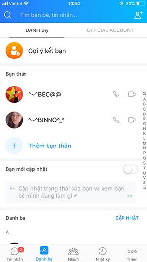 Danh sách bạn thân