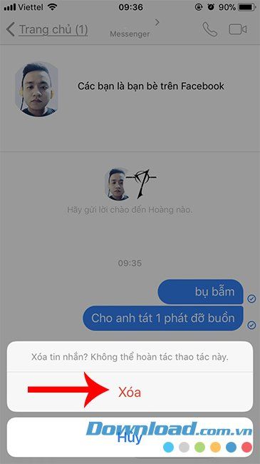 Xác nhận xóa tin nhắn Facebook