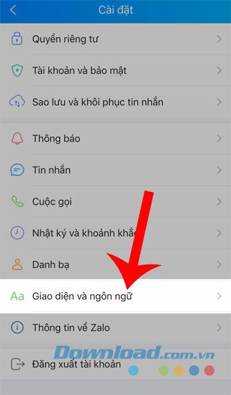 Chọn mục Giao diện và ngôn ngữ