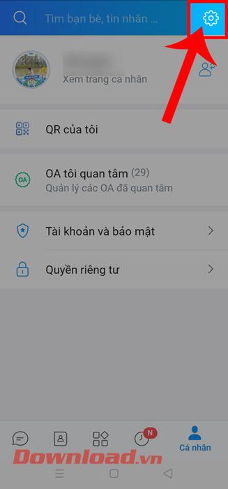 Chọn biểu tượng cài đặt.