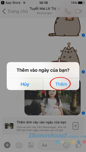 Xác nhận thêm ảnh vào ngày của mình