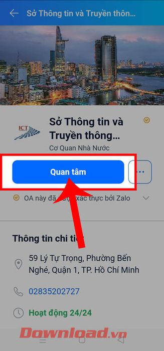 Click vào nút Quan tâm