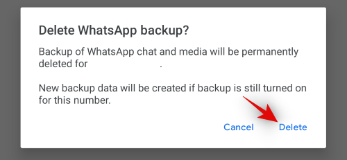 Xác nhận xóa dữ liệu sao lưu của WhatsApp