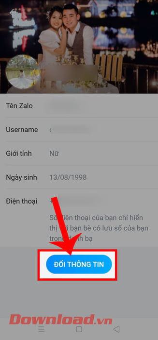 Nhấn vào nút Thay đổi thông tin.