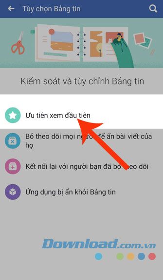 Chạm vào Ưu tiên xem đầu tiên