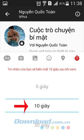 Đặt thời gian tự hủy tin nhắn