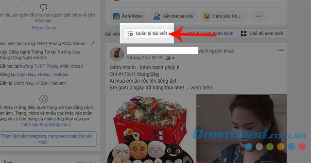 Truy cập vào trang cá nhân và Quản lý bài viết