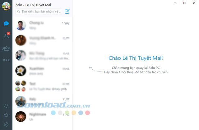 Giao diện Zalo trên máy tính
