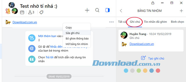 Mở toàn bộ các file ghi chú trên nhóm chat Zalo