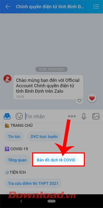 Chạm vào mục Bản đồ dịch tễ COVID