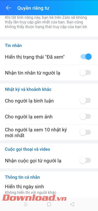 Đã chặn tin nhắn, cuộc gọi từ người không quen