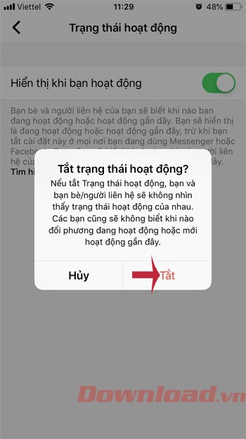 Xác nhận tắt Trạng thái hoạt động