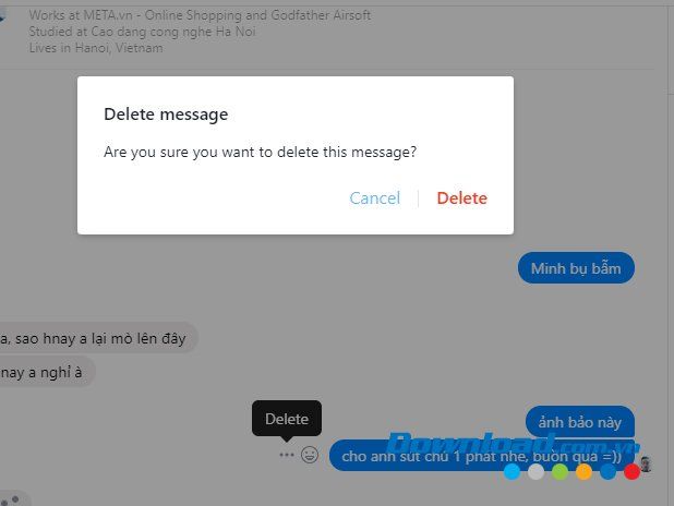 Chọn Xóa tin nhắn Facebook Messenger