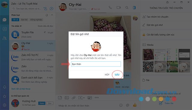 Đổi tên gợi nhớ trên Zalo PC