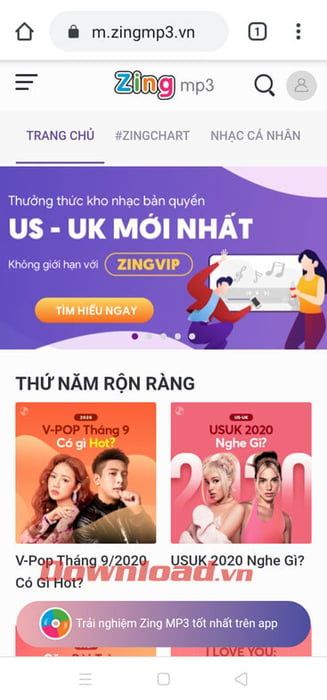 Mở Zing Mp3 trên trình duyệt và tìm bài hát