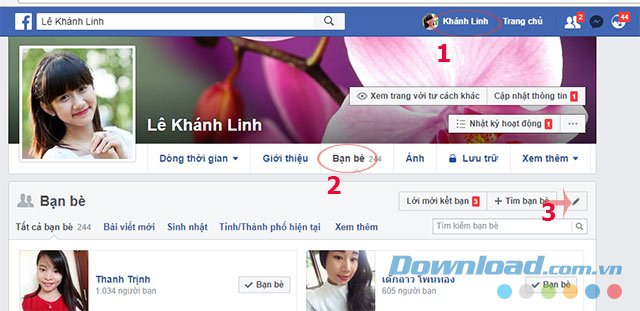 Danh sách bạn bè trên Facebook