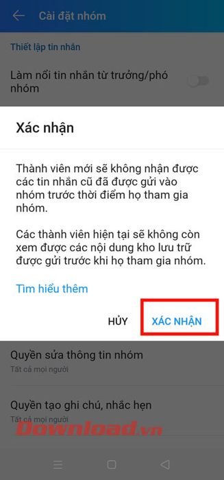 Chạm vào nút Xác nhận