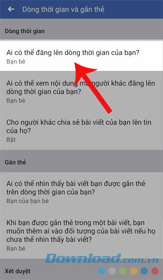 Nhấn vào Ai có thể đăng lên dòng thời gian của bạn