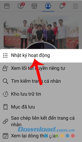 Bấm vào mục Nhật ký hoạt động