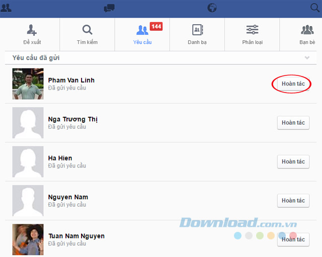 Hoàn tác lời mời kết bạn trên Facebook