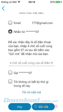 Chọn phương thức xác minh