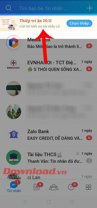Chạm vào mục Thiệp tri ân 20/11