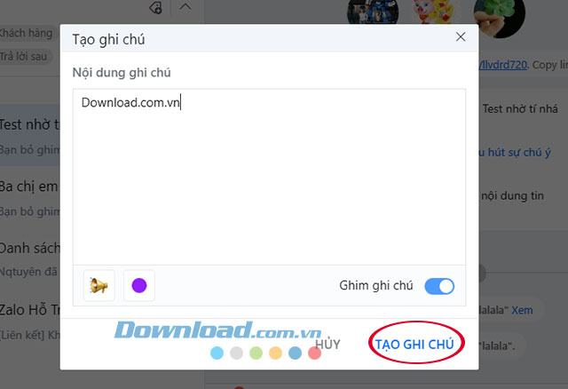 Hoàn tất việc ghi chú trên nhóm