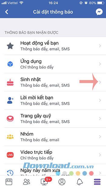 Thiết lập sự kiện sinh nhật