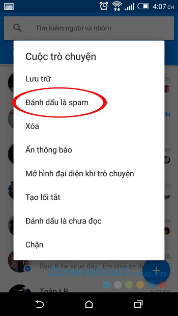 Danh sách tin nhắn spam