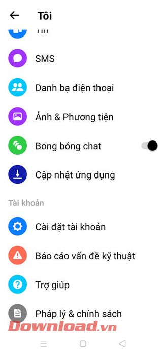 Bong bóng chat đã được bật