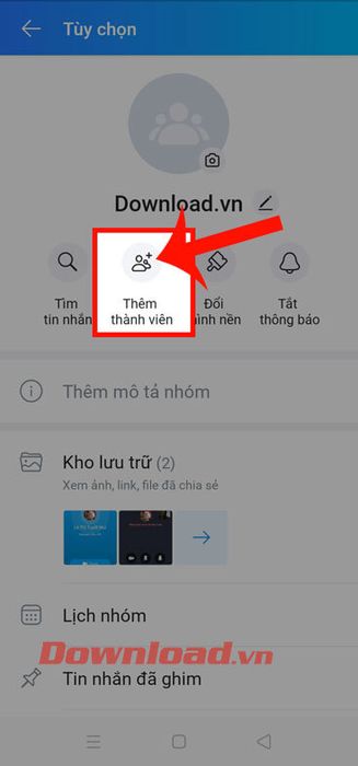 Chạm vào mục Thêm thành viên