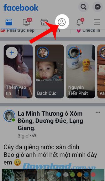 Chạm vào biểu tượng tài khoản