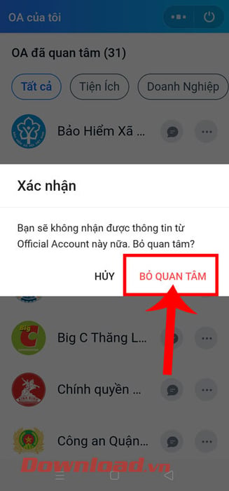 Ấn vào nút Bỏ quan tâm