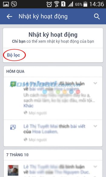 Lọc nhật ký hoạt động trên Facebook