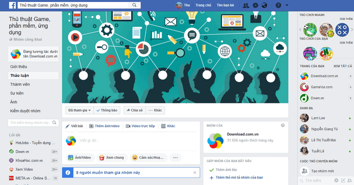 Giao diện của Nhóm Facebook
