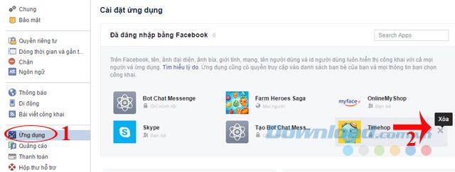 Xóa ứng dụng trên Facebook