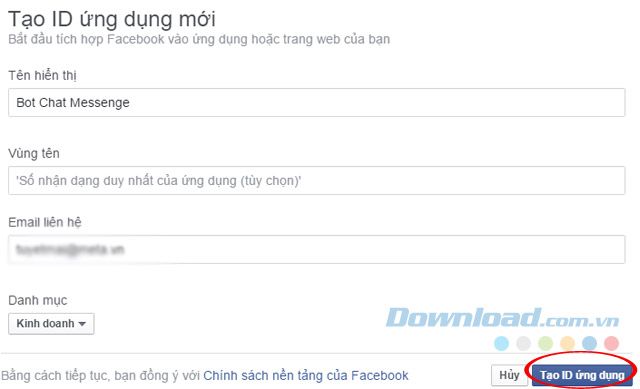 Tạo ID mới cho ứng dụng