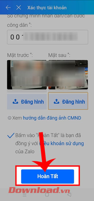 Ấn vào nút Hoàn tất