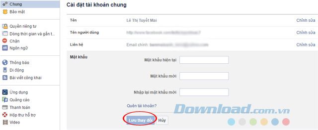 Thay đổi mật khẩu Facebook