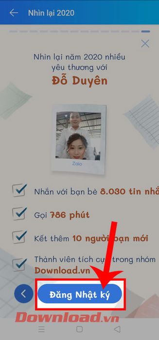 Chạm vào nút Chia sẻ nhật ký