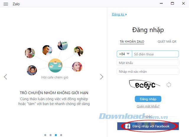 Đăng nhập Zalo qua Facebook